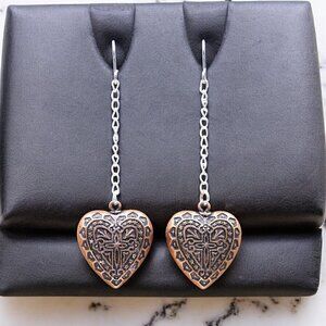 Antique Copper Filigree Heart Drop Earrings